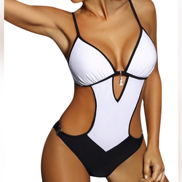 🖤🤍NEW Monokini Black & white. Sz Medium, TUMMY CONTROL Swimsuit/One-piece - Picture 1 of 8